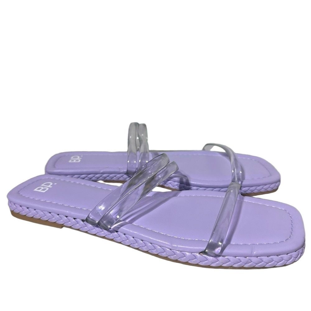 BP Slide Flat Sandals 8.5 Minimalist Vacation Clear Straps Beach Purple Viola